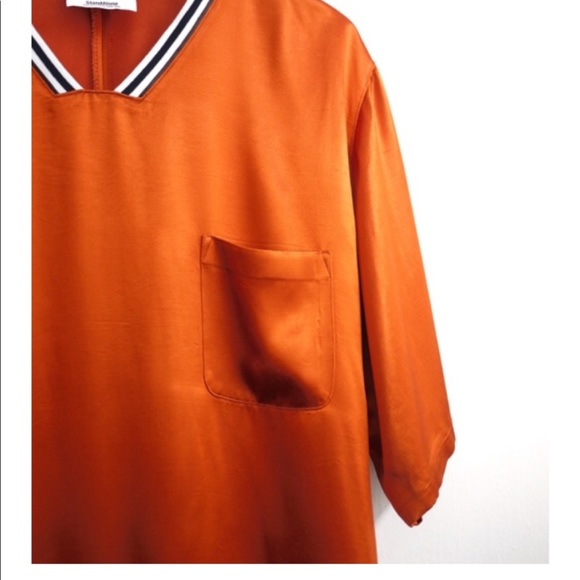 Stand Alonè Satin Heavyweight Top with Striped Trim NWT - Picture 2 of 4